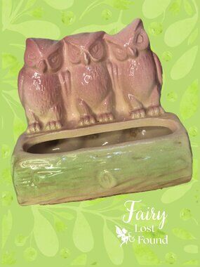 Vintage Owls on Log Pink & Green Planter
